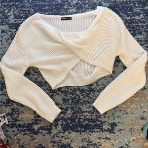 White Off-the-Shoulder Ribbed Sweater